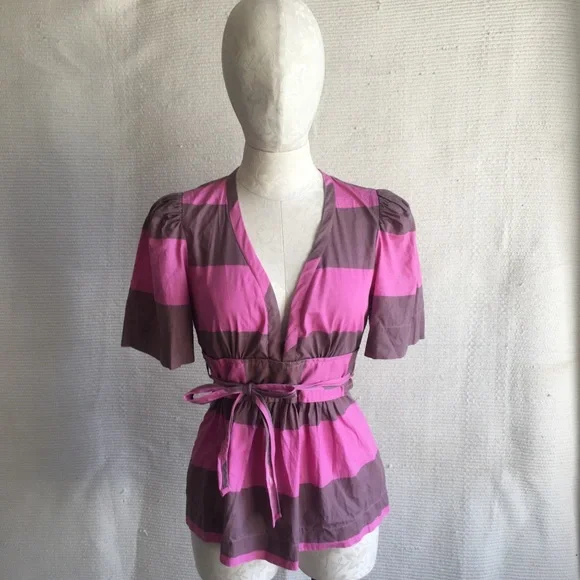 Anthropologie 4 Plenty Tracy Reese Peplum Stripe Shirt Blouse - Picture 7 of 8